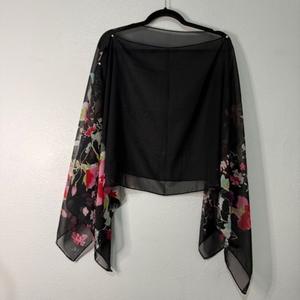 Floral Black Sheer Chiffon Shawl, Unbranded. OS.